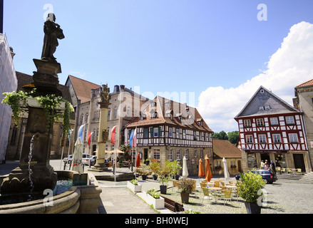 Fachwerkhäuser am Marktplatz, Kronach, Upper Franconia, Bayern, Deutschland Stockfoto