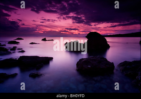 Abenddämmerung Blick von Kalamitsi Strand der messinischen Bucht des südlichen Peloponnes Griechenland Stockfoto