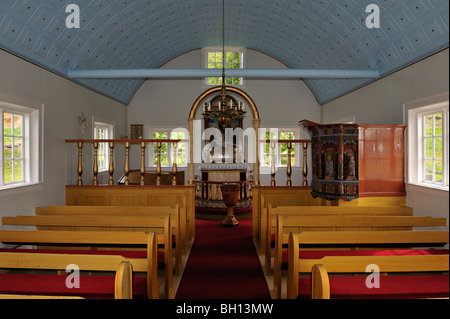 Hübsche traditionelle Kirchenraum bei Laufás in der Nähe von Akureyri in Nordisland Stockfoto