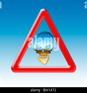 Warnung Scull! Grafische Darstellung mit Warnung Straßenschild mit einem farbigen Schädel Stockfoto