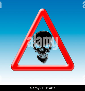 Warnung Scull! Grafische Darstellung mit Warnung Straßenschild mit einer Silhouette eines Schädels Stockfoto