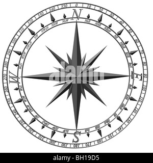 3D-Darstellung der Kompassrose zeigt die vier Himmelsrichtungen, die vier intercardinal Richtungen, und acht weitere Abteilungen. Ausschneiden. Stockfoto