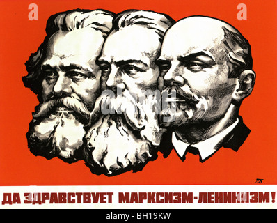 1980 Sowjetunion Plakat mit von links Marx, Engels und Lenin. Der Wortlaut sagt "lang lebe Marxismus-Leninismus! ' Stockfoto