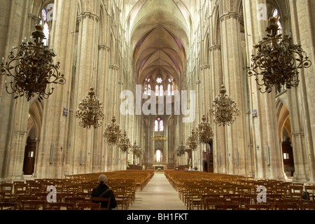 St.-Stephans Kathedrale in Bourges, Kathedrale von Bourges, Kirchenschiff, The Way of St. James, Chemins de Saint-Jacques, Via Lemovicensis, Stockfoto