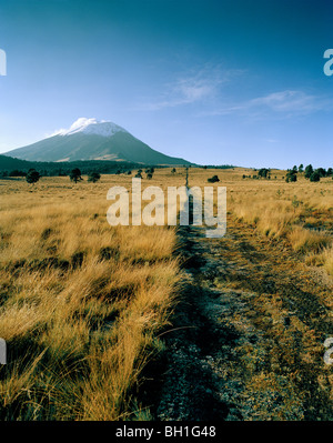 Aktiver Vulkan Popocatepetl unter blauem Himmel, Izta Popo Zoquiapan Nationalpark, Mexiko, Amerika Stockfoto