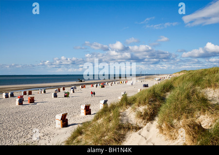 Liegestühle am Strand in der Nähe von Norddorf, Amrum, Insel, Nordfriesischen Inseln, Schleswig-Holstein, Deutschland Stockfoto