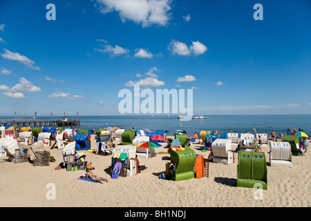 Liegestühle am Strand, Wyk auf Föhr, Föhr Insel, Nordfriesischen Inseln, Schleswig-Holstein, Deutschland Stockfoto