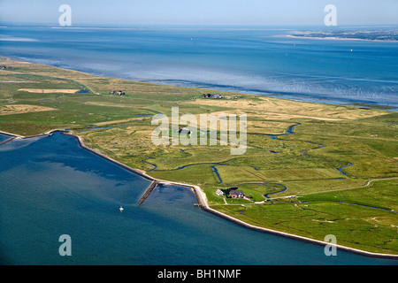 Luftaufnahme der Hallig Langeness, Nordfriesischen Inseln, Schleswig-Holstein, Deutschland Stockfoto