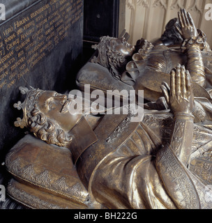 George Villiers 1. Herzog von Buckingham Denkmal mit Bronze Bildnisse von Duke und Ehefrau von Hubert le Sueur 1634 Westminster Abbey Stockfoto