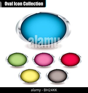Sammlung von ovalen Icons mit bunten Zentren und Metall Fasen und Schlagschatten ideal für die Platzierung von Ihren eigenen Textes auf Stockfoto