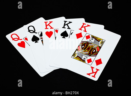 Die Karten zeigen ein Full House Poker Hand Stockfoto