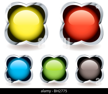 Sammlung von fünf Runden Ball Icons in Form eines silbernen Kegel mit Schlagschatten Stockfoto