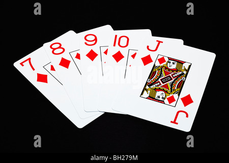 Die Karten zeigen ein Straight Flush poker Hand Stockfoto