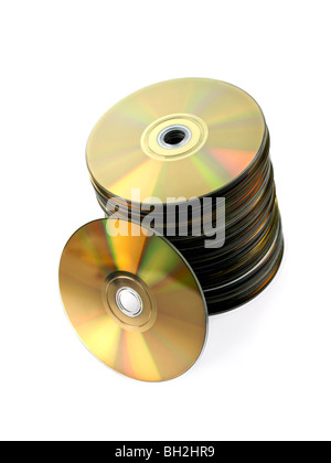 Ein Stapel von CDs auf dem weißen Hintergrund isoliert Stockfoto