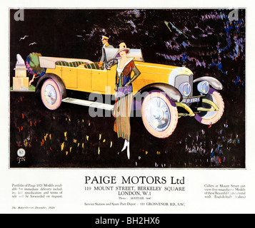 Paige Motors 1921, wundervolle Art-Déco-englische Zeitschrift Werbung für gehobenen amerikanischen Autos in Detroit gemacht Stockfoto