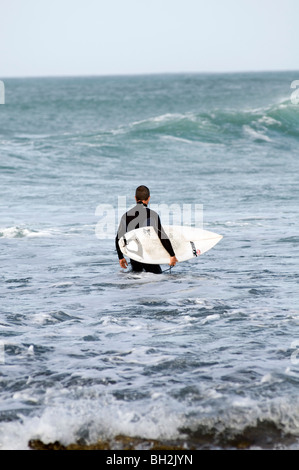 Surfer Surfen Surf surft Welle Wellen Reiten Reiten Meer Board Surfbrett Wellenreiten atlantic Rollen große Walze wird der fuerteventur Stockfoto