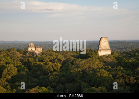 Sonnenuntergang in Tikal Archäologie Website. Stockfoto