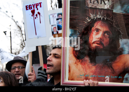 Ägyptische Kopten Protest gegen eine Erhöhung der islamischen Verfolgung und Angriffe gegen die christliche Minderheit. 23. Januar 2010 Stockfoto