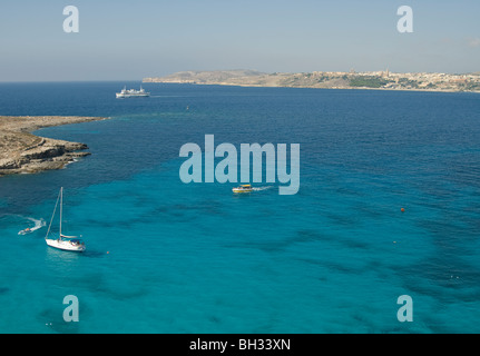Blaue Lagune, Comino Insel, Luftaufnahme, Republik Malta Stockfoto