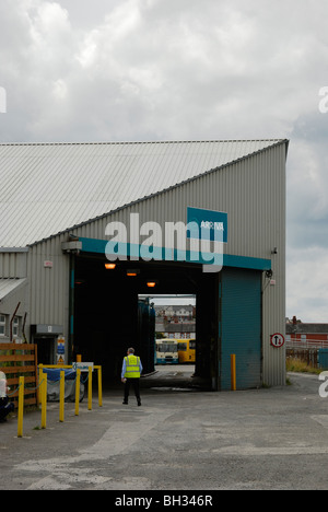 Arriva Bus Depot, Aberystwyth, Wales. Stockfoto