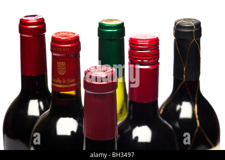 Gruppe von roten Wein in Flaschen Stockfoto