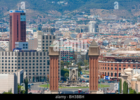 Barcelona - Blick vom Mirador del Palau Nacional in Richtung Plaça d ' Espanya Stockfoto