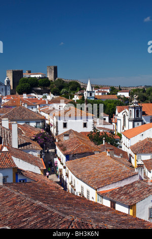 Blick von der Dachterrasse über Obidos Estremadura Portugal Stockfoto