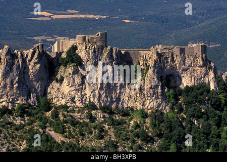 KATHARER BURG PEYREPERTUSE, CORBIERES WEIN REGION, AUDE (11), FRANKREICH Stockfoto