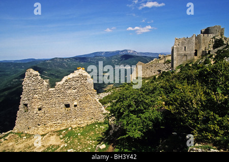 KATHARER BURG PEYREPERTUSE, CORBIERES WEIN REGION, AUDE (11), FRANKREICH Stockfoto
