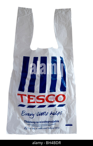 Tesco rot weiße und blaue Plastiktüte Stockfoto
