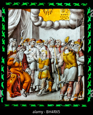 Ein 16. Jahrhundert italienischen Glasfenster mit Joseph Interpretation des Pharaos Traum Stockfoto