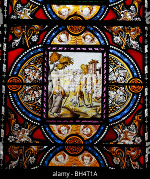Ein Buntglasfenster mit Joseph treffen Himmel in Dothan, Allerheiligen-Kirche, Chadshunt, Warwickshire Stockfoto