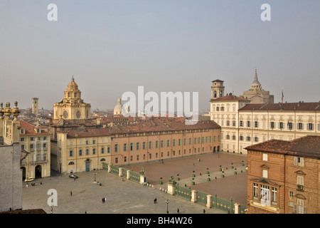 Blick von oberhalb des Castello Square, Turin, Italien Stockfoto