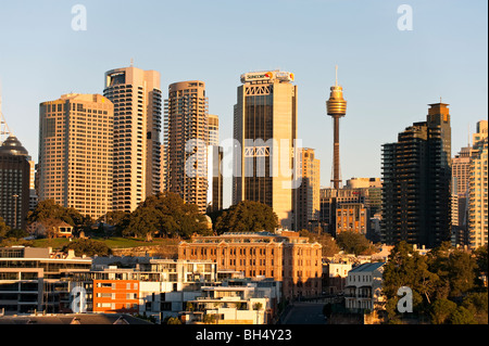 Ansicht von Sydney CBD Skyline vom Darling Harbour im späten Nachmittag Licht, NSW, Australien Stockfoto