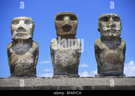 Moai Statuen am Ahu Tongariki Plattform auf der Osterinsel, Chile Stockfoto