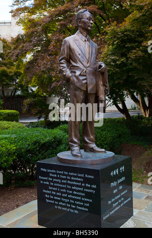 Statue von Philip Jaisohn bei der Botschaft der Republik Korea in Washington DC Stockfoto