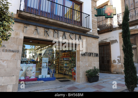 Apotheke (Apotheke) außen, Javea / Xabia, Provinz Alicante, Comunidad Valenciana, Spanien Stockfoto