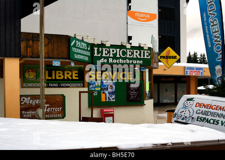 Brot-Shop und anderen Zeichen, Megève, Haute Savoie, Frankreich, Europa Stockfoto