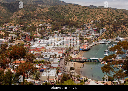 Avalon-Stadt und den Hafen sehen sonnigen Tag Catalina Island, Kalifornien Stockfoto