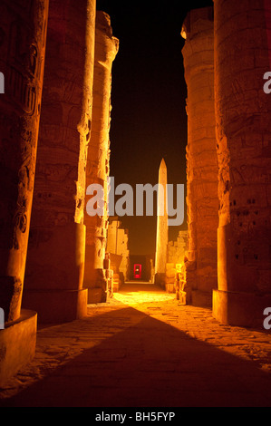 Nachtprogramm Beleuchtung im Tempel von Karnak in Luxor, Ägypten, Afrika Stockfoto