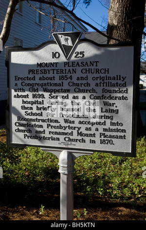 Montieren Sie angenehme PRESBYTERIANISCHEN Kirche Charleston South Carolina SC Geschichte historische Markierung Stockfoto