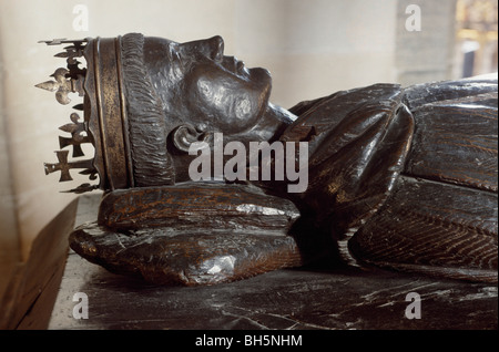 King Henry V (regierte 1413-1422) hölzerne Bildnis auf seinem Grab in der Westminster Abbey, London England. Stockfoto