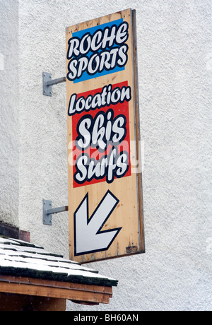 Ski und Snowboard mieten Shop, Megève, Haute Savoie, Frankreich, Europa Stockfoto