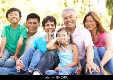 Porträt der Großfamilie-Gruppe im Park Stockfoto