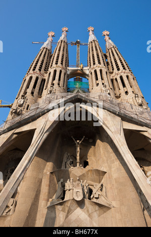 Leidenschaft-Fassade der Kathedrale La Sagrada Familia des Architekten Antoni Gaudi, Barcelona, Katalonien, Spanien Stockfoto