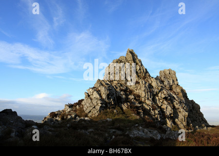 Des Teufels Stuhl, einem Felsvorsprung auf dem Stiperstones Grat in Shropshire Hügel AONB Stockfoto