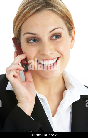 Junge Geschäftsfrau mit Handy Stockfoto