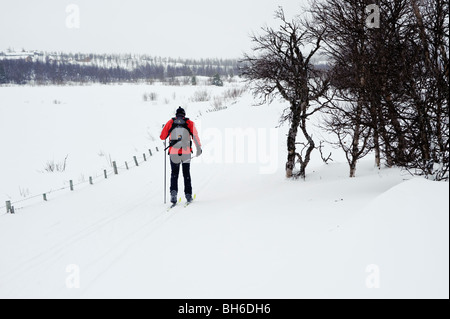 Langläufer in Richtung Lauvåsen, in der Nähe von Gålå, Norwegen Stockfoto