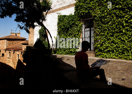 Calles Centro Histórico monumental de Cáceres Extremadura España Straßen in der Altstadt von Cáceres Extremadura Spanien Stockfoto