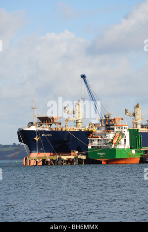 Frachtschiffe entladen wird am Hafen von Falmouth, Cornwall, England, uk Stockfoto